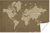 Wereldkaart du journal couleur sable sur fond marron 60x40 cm