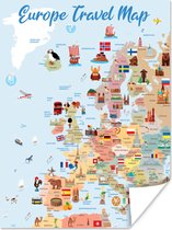 Poster Kaart - Europa - Reizen - 90x120 cm