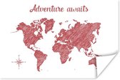 Poster Wereldkaart - Rood - Quote - 30x20 cm