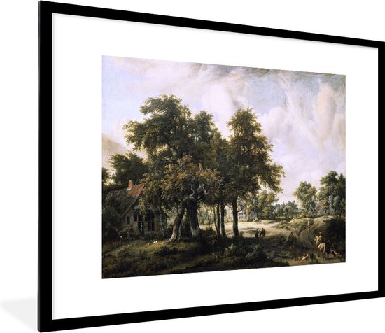 Fotolijst incl. Poster - Boslandschap met boerenhoeven - schilderij van Meindert Hobbema - 80x60 cm - Posterlijst