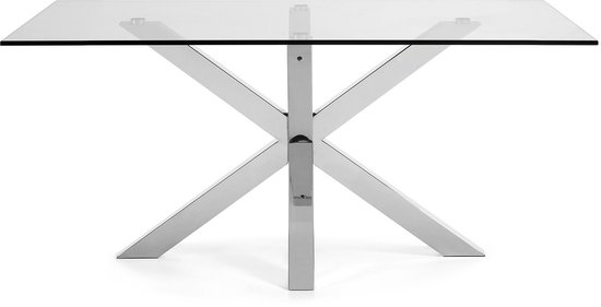 Kave Home - Argo glazen tafel met roestvrij stalen poten 200 x 100 cm