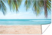 Palmbladeren hangen boven strand poster papier 180x120 cm - Foto print op Poster (wanddecoratie woonkamer / slaapkamer) / Landschappen Poster / Zee en Strand XXL / Groot formaat!