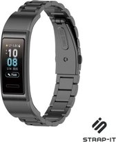 Stalen Smartwatch bandje - Geschikt voor  Huawei band 3 / 4 Pro stalen band - zwart - Strap-it Horlogeband / Polsband / Armband
