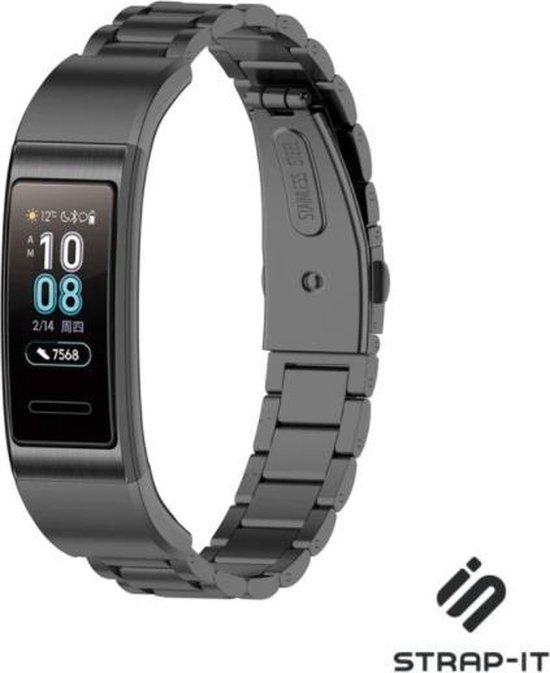 Strap-it Huawei band 3 / 4 Pro stalen band - zwart | bol.com
