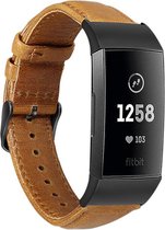 Leer Smartwatch bandje - Geschikt voor  Fitbit Charge 3 leren bandje - bruin - Horlogeband / Polsband / Armband