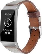 Leer Smartwatch bandje - Geschikt voor  Fitbit Charge 4 leren bandje - donkergrijs - Horlogeband / Polsband / Armband
