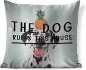 Sierkussen - Honden Quote 'the Dog Rules This House' En Een Achtergrond Met Een Dalmatiër