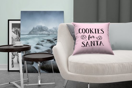 Sierkussen Citations de Noël pour l'intérieur - Quote Cookies pour le Père Noël décoration murale Noël rose pastel - 40x40 cm - Coussin intérieur carré en coton