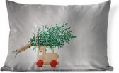 Sierkussens - Kussen - Kerstboom bovenop houten speelgoedtrein - 60x40 cm - Kussen van katoen