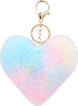 Nouka sleutelhanger, fluffy hart pastel multi color