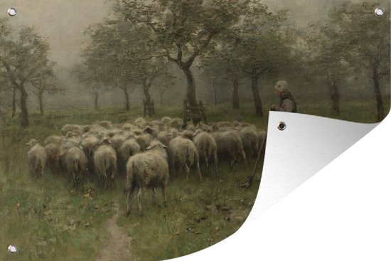 Tuinposters buiten Herderin met kudde schapen - Schilderij van Anton Mauve  - 90x60 cm | bol.com
