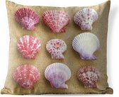 Buitenkussens - Tuin - Roze schelpen in het zand - 45x45 cm