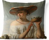 Buitenkussens - Tuin - Meisje met een brede hoed - Schilderij van Caesar Boëtius van Everdingen - 60x60 cm