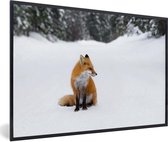 Image encadrée - Cadre photo renard dans la neige noir sans passe partout 30x20 cm - Affiche encadrée (Décoration murale salon / chambre)