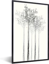 Fotolijst incl. Poster - Een zwart-wit illustratie van een rij bomen - 60x80 cm - Posterlijst
