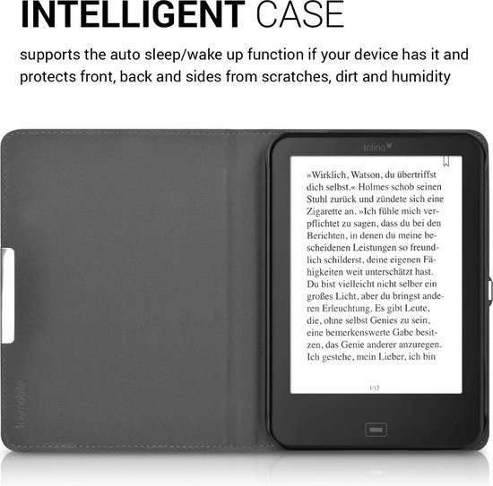 kwmobile e-reader hoesje geschikt voor Tolino Shine 2 HD hoes - E reader flip case met magnetische sluiting - Ereader cover - Stengels en Vlinder design in donkerblauw van Merkloos — afbeelding 3