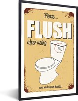 Fotolijst incl. Poster - Een poster met een wc en de tekst Flush - 20x30 cm - Posterlijst