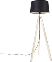 QAZQA telu - Moderne Tripod | driepoot vloerlamp | Staande Lamp - 1 lichts - H 161 cm - Zwart -  Woonkamer | Slaapkamer