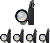 LED-railspot 35W 80 ° COB driefasig ZWART (5 stuks) - Warm wit licht