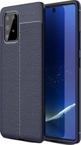 Samsung S10 Lite Hoesje Shock Proof Siliconen Hoes Case | Back Cover TPU met Leren Textuur - Blauw