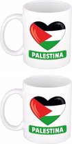 3x stuks hartje vlag Palestina mok / beker 300 ml - Vlag logo Palestina thema artikelen