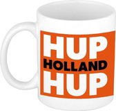 Hup Holland hup beker / mok wit - 300 ml - oranje supporter / fan