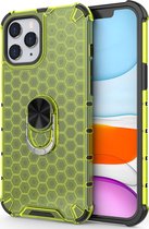 Mobigear Honeycomb Ring - Telefoonhoesje geschikt voor Apple iPhone 12 Pro Max Shockproof Hardcase Hoesje + Ringhouder - Groen