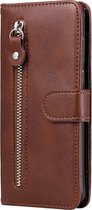 Huawei P Smart (2020) Hoesje - Mobigear - Zipper Serie - Kunstlederen Bookcase - Bruin - Hoesje Geschikt Voor Huawei P Smart (2020)