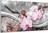 Schilderij Op Canvas Orchidee - Roze, Grijs - 120x70cm 1Luik - Foto Op Canvas - GroepArt 6000+ Schilderijen 0p Canvas Art Collectie - Wanddecoratie - Woonkamer - Slaapkamer - Canvas Print