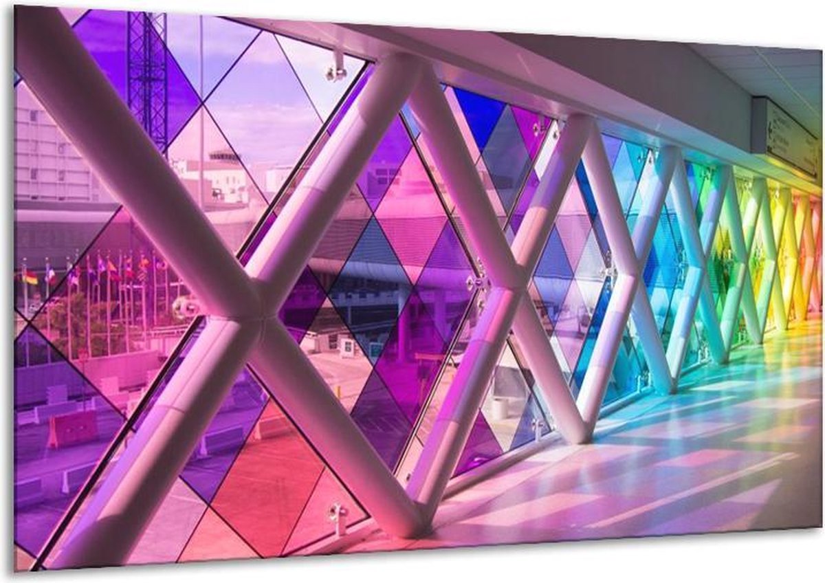 Glasschilderij Modern - Paars, Roze, Geel - 120x70cm 1Luik - Foto Op Glas - Geen Acrylglas Schilderij - GroepArt 6000+ Glasschilderijen Art Collectie - Wanddecoratie - Woonkamer - Slaapkamer