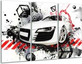 GroepArt - Schilderij -  Audi - Rood, Zwart, Wit - 120x80cm 3Luik - 6000+ Schilderijen 0p Canvas Art Collectie