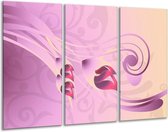 GroepArt - Schilderij -  Modern - Paars, Roze - 120x80cm 3Luik - 6000+ Schilderijen 0p Canvas Art Collectie