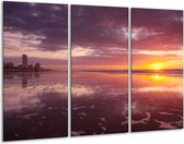 GroepArt - Schilderij -  Zonsondergang - Paars, Geel, Wit - 120x80cm 3Luik - 6000+ Schilderijen 0p Canvas Art Collectie