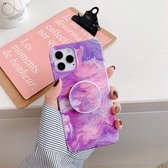 Laser Marble Pattern TPU beschermhoes met opvouwbare houder voor iPhone 12 mini (Purple Marble)