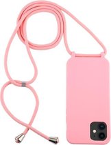 Voor iPhone 12 mini Candy Colors TPU beschermhoes met draagkoord (roze)