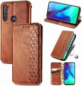 Voor Motorola Moto G Pro Cubic Grid Pressed Horizontal Flip Magnetic PU Leather Case met houder & kaartsleuven & portemonnee (bruin)