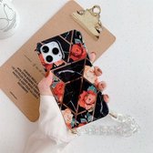 Splicing Flower Pattern TPU beschermhoes met kettingriem voor iPhone 12 mini (zwart)