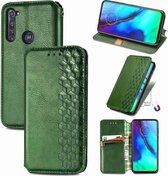 Voor Motorola Moto G Pro Cubic Grid Pressed Horizontal Flip Magnetic PU Leather Case met houder & kaartsleuven & portemonnee (groen)