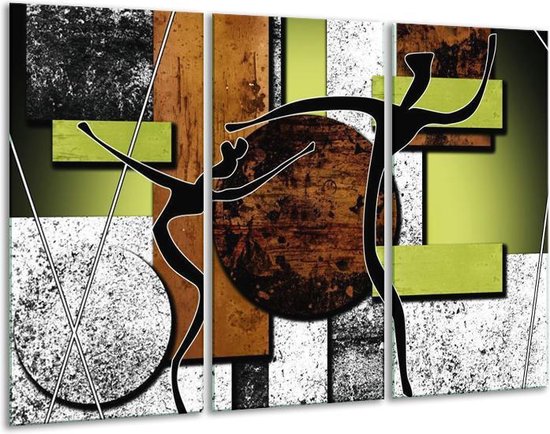 Glasschilderij Abstract - Bruin, Groen, Zwart - 120x80cm 3Luik - Foto Op Glas - Geen Acrylglas Schilderij - GroepArt 6000+ Glas Art Collectie - Maatwerk Mogelijk