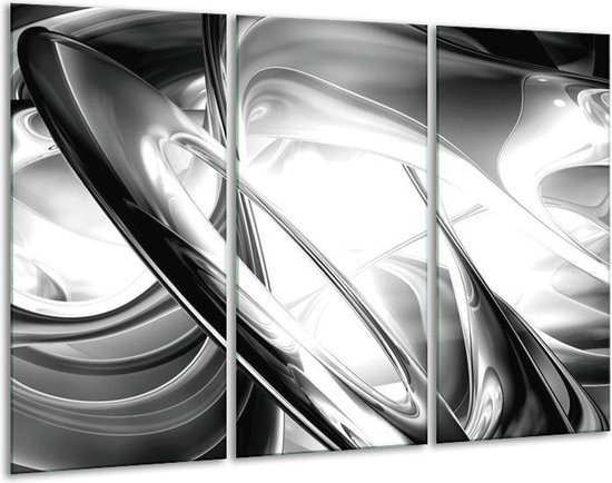 Glasschilderij Abstract - Grijs, Zilver, Wit - 120x80cm 3Luik - Foto Op