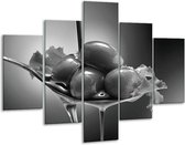 Glasschilderij -  Olijven, Keuken - Zwart, Grijs - 100x70cm 5Luik - Geen Acrylglas Schilderij - GroepArt 6000+ Glasschilderijen Collectie - Wanddecoratie- Foto Op Glas