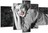 Glasschilderij Marilyn Monroe - Zwart, Wit, Rood - 170x100cm 5Luik - Foto Op Glas - Geen Acrylglas Schilderij - 6000+ Glasschilderijen Collectie - Wanddecoratie