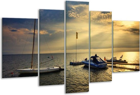 Bateau de peinture sur verre | Jaune, gris, blanc | 170x100cm 5 Liège | Tirage photo sur verre |  F002332