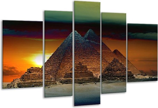 Glasschilderij Egypte - Bruin, Zwart, Geel - 170x100cm 5Luik - Foto Op Glas - Geen Acrylglas Schilderij - 6000+ Glasschilderijen Collectie - Wanddecoratie