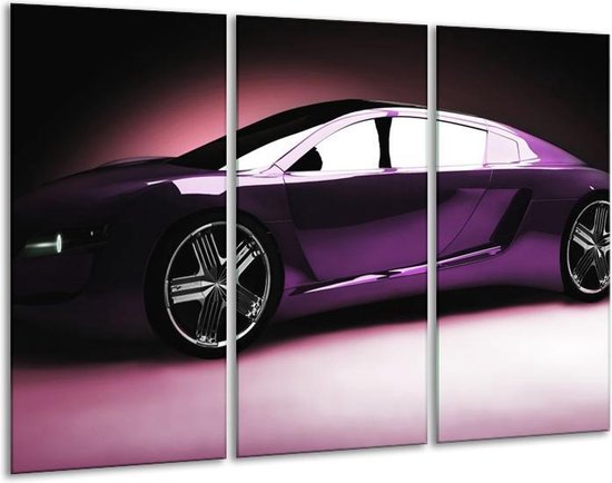 Glasschilderij Auto | Paars, Zwart, Wit | 120x80cm 3Luik | Foto print op  Glas | F002058 | bol.com