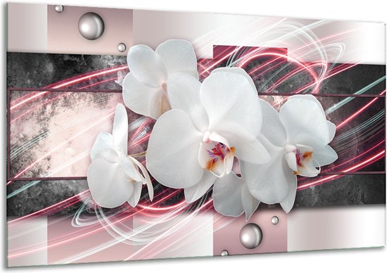 Canvas Schilderij Orchidee, Bloemen | Roze, Grijs, Wit | | F007811