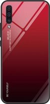 Voor Galaxy A50 Gradient Color Glass Case (Rood)