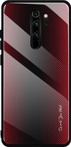 Voor Geschikt voor Xiaomi redmi note 8 pro koolstofvezel textuur gradiÃ«ntkleur glazen behuizing (rood)