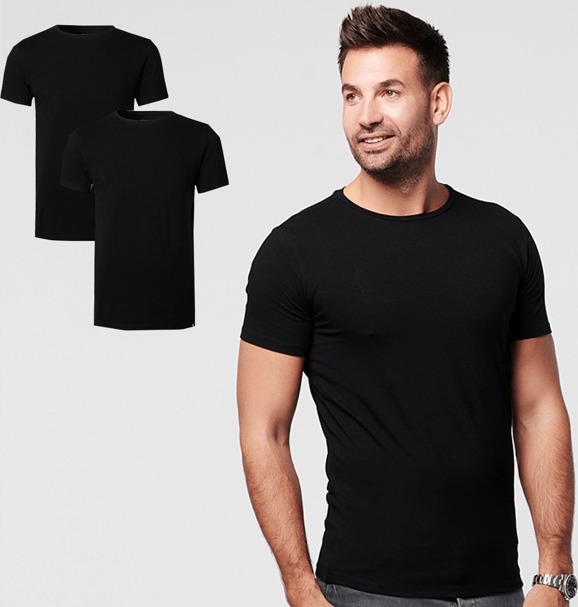 SKOT Fashion Duurzaam t-shirt heren round neck Black 2-pack - zwart - Maat L