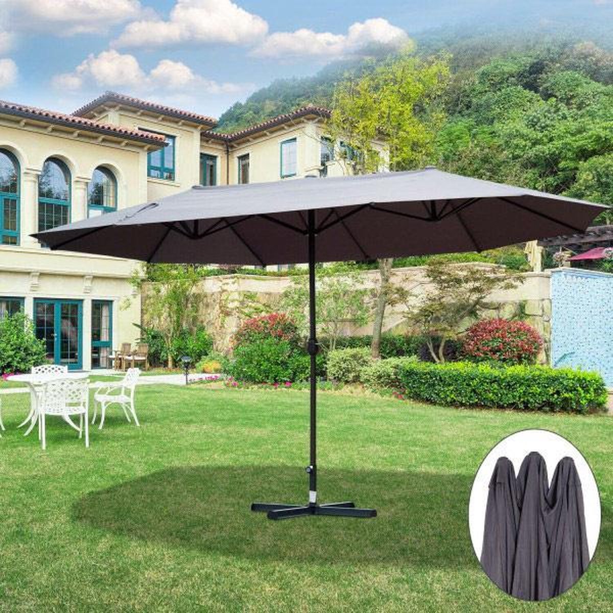 Outsunny Dubbele parasol met slingerhandvat grijs 460 x 270 x 240 cm |  bol.com